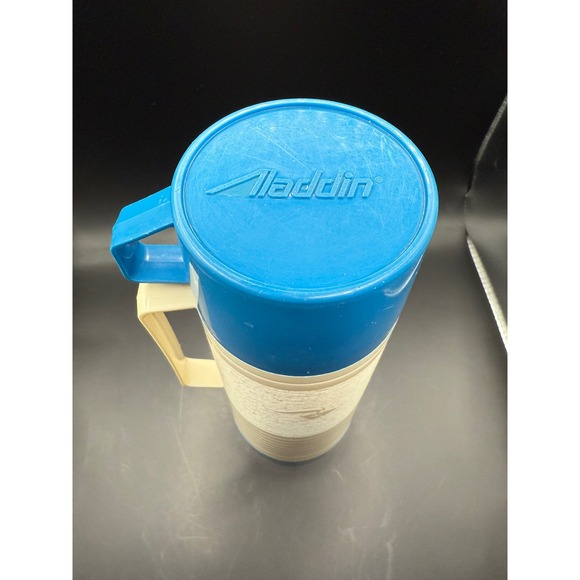 Vintage Aladdin Dura-Clad Blue Thermos Bottle No 2630A with Cup Lid 10.25 Inches - Picture 2 of 6